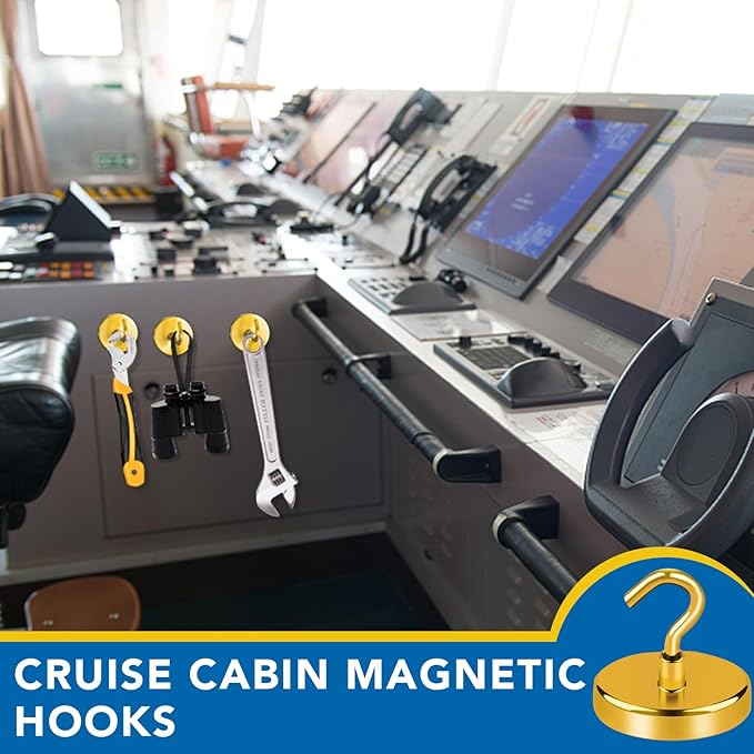 LOVIMAG Magnetic Hooks for Cruise Cabins, 17 0Lbs Cruise Magnets, Yellow Magnetic Hooks Heavy Duty for Hanging, Refrigerator, Grill-4 Pack