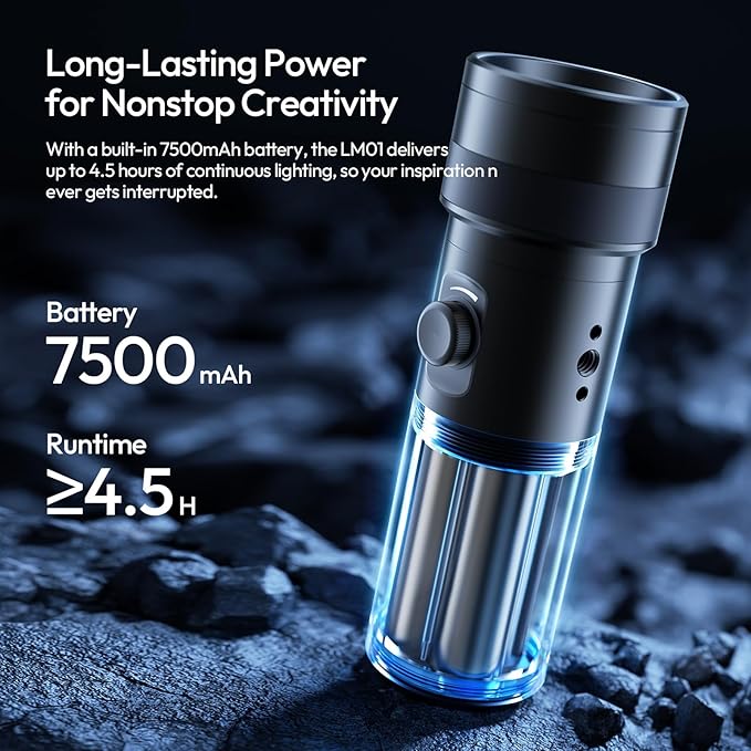 ULANZI LM01 RGB Photography Flashlight - 7500mAh 4 Color Portable LED Video Spotlight with 20 Patterned Light Filters, Handheld Zoomable Fill Light for Video Recording, Photo, Sunset, Content Creation
