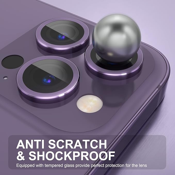 Choiche Compatible for iPhone 14 Pro/iPhone 14 Pro Max Camera Lens Protector, 9H Tempered Glass Camera Cover Screen Protector Metal Ring Decoration Accessories (Purple)