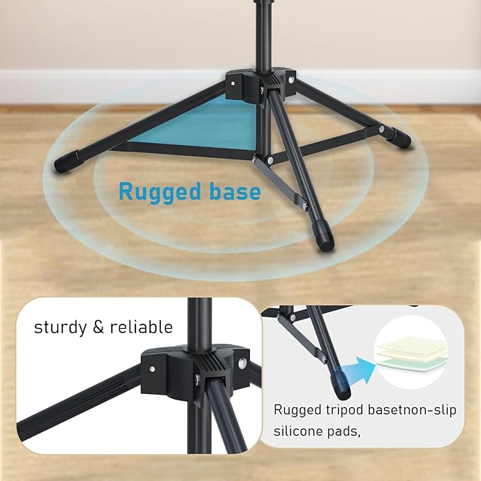 GUITTO Microphone Floor Stand with Phone/Tablet Holder, Adjustable Boom Mic Stand with Heavy-Duty Base, Dual Device Mount for Streaming, Podcasting, Recording, and Live Performances GMS-04