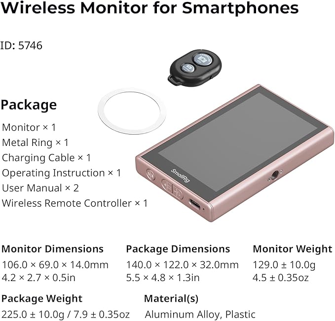 SmallRig Pink Phone Monitor Screen with Wireless Control, 1080P Wireless Recording, Magnetic Video Monitor for MagSafe for iPhone, for Vlogging Live Streaming Content Creation-5746