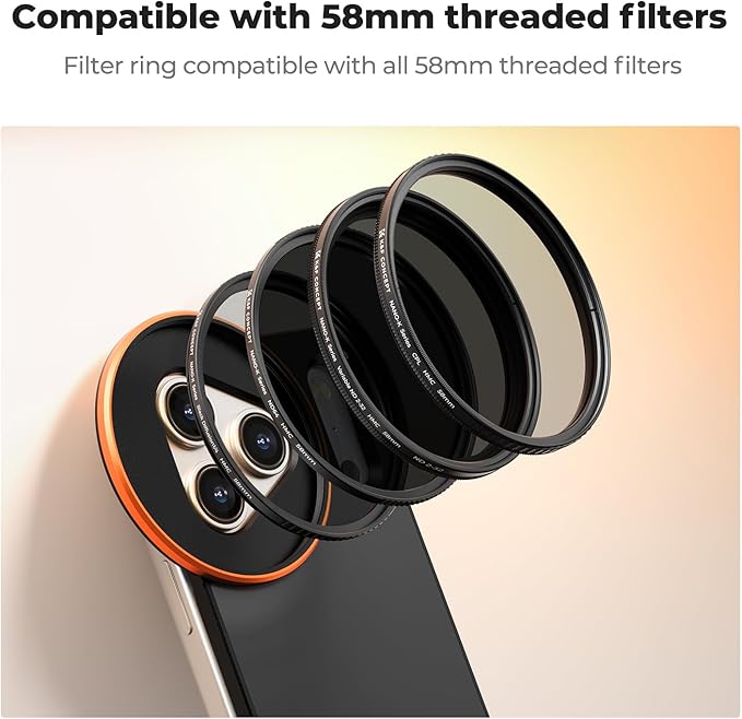K&F CONCEPT Double-Sided Magnetic Lens Filter Mount Adapter, Compatible with iPhone 17 Pro Max and 58mm Threaded Filters, iPhone Filter Mount (Filter Not Included)