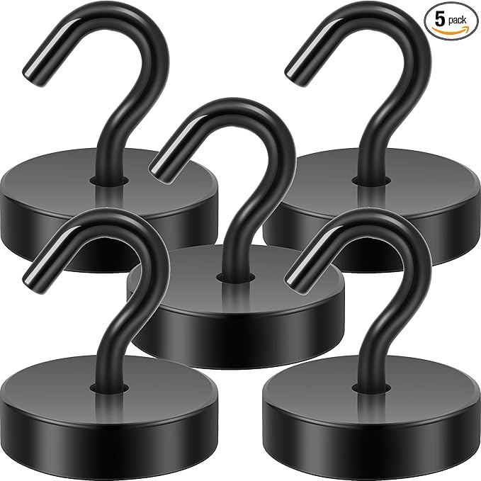 Neosmuk Magnetic Hooks, Cruise Ship Essentials, 80lb+ Heavy Duty Magnetic Hooks for Cruise Cabins, Refrigerator, Grill, Hanging, and Travel | Extra Strong Must-Haves Magnet Hook,Black, 5 Pack