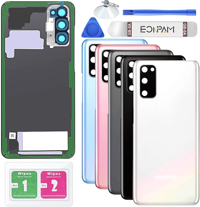 Back Glass Replacement for Samsung Galaxy S20 SM-G980 G981 Back Cover Rear Housing with Camera Lens + Repair Tool Kit Genuine Rear Glass (White)