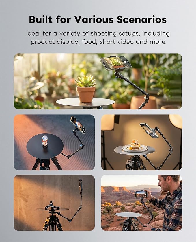 360 Degree Rotation Smartphone Spinner,DIY Photography Turntable Photo Booth for YouTube Unboxing Vlog Video/B-Roll Food/Jewelry Slow Motion Bullet-time