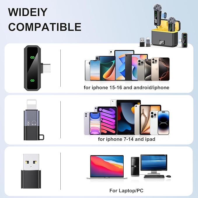 Mini Lavalier Microphone for iPhone/Android/PC, Lav Mic with 45H Battery, Noise Cancellation, 48KHz 16-Bit, Wireless Mic for Video Recording, Tiktok, YouTube, Vlog