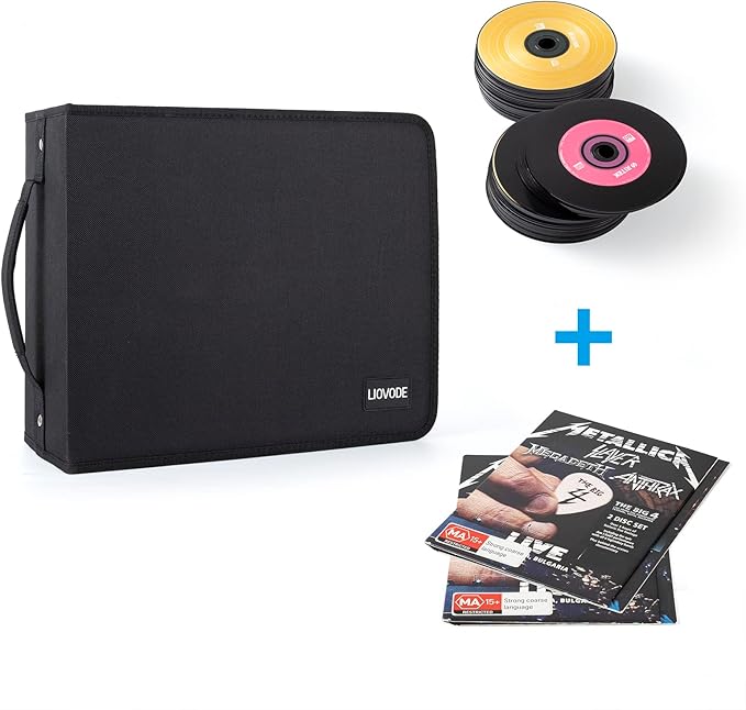 DVD Case 128 DVDs and 64 Booklets Capacity, CD/Blu-ray Storage Binder Case with Booklet Inserts Media Organizer Holder Black Blu ray Wallet for Car (128 Capacity)