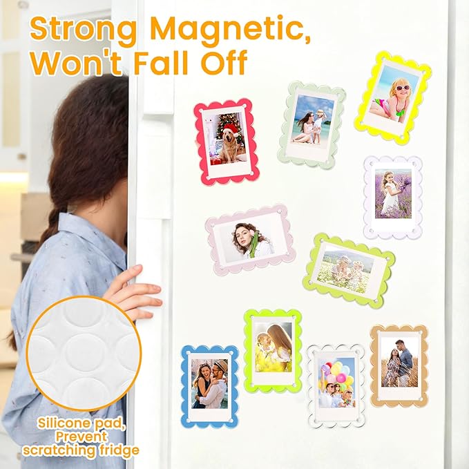 EZMeetU 10 Pack Acrylic Fridge Magnetic Frame for Polaroid, 2.36x3.54 In Mini Picture Frames Colorful for Fujifilm Instax Mini, 2 Sided Photo Refrigerator Magnet Picture Display Clear Frame Petal