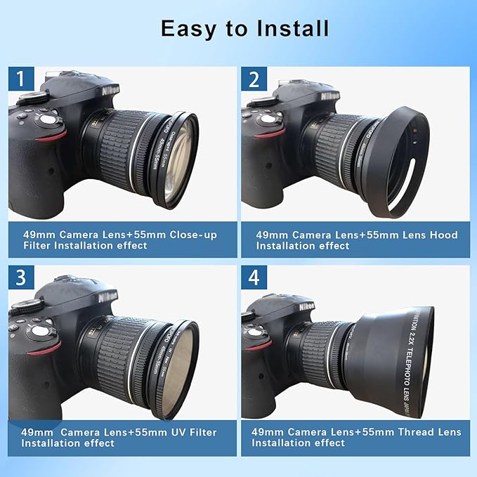 49mm to 55mm Step-Up Ring Filter adapter/49mm to 55mm Camera Filter Ring ;Compatible All Brands 49 mm Lens and 55 mm UV,ND,CPL,Metal Step Up Ring