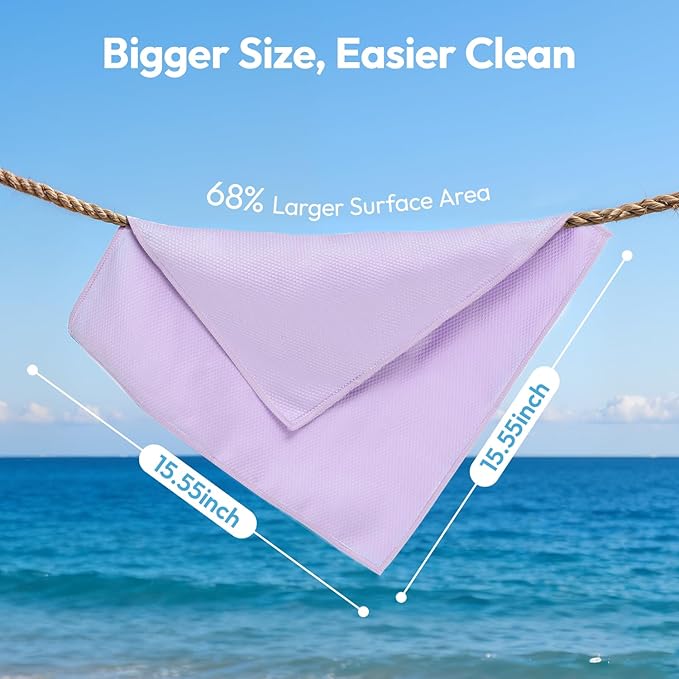 Nanoscale Microfiber Cloths 15.55”x 15.55”, Glass Window Mirror Stainless Steel Car Cleaning, Streak-Free, Lint-Free, Super Thick & Absorbent, Reusable, 6 Pack (Purple)