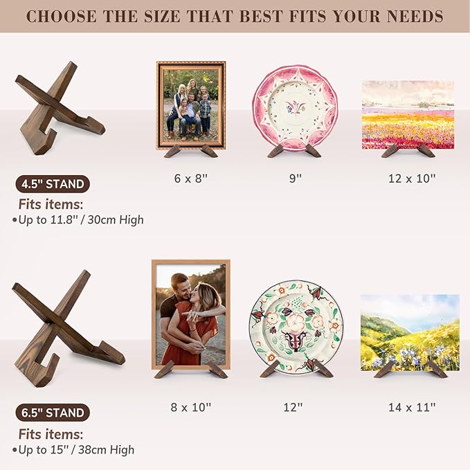 4.5 Inch Plate Stand Display - Wooden Picture Frame Holder, Decorative Table Top Easel