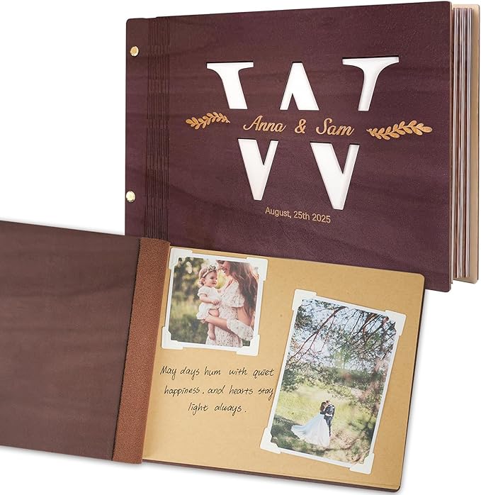 Personalized Wooden Wedding Photo Albums, Hollow Letter Custom Wedding Scrapbook Album, Anniversary Photo Album Retro Photo Book, Couples Scrapbook Perfect Keepsake Gifts