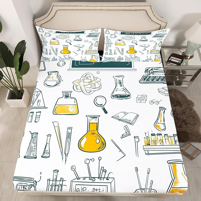 Erosebridal Science Formula Bed Sheets Set Chemical Subject Theme Sheet Set for Boys Girls Math Equation Sheets Teens Kids Math Science Fitted Sheet Mathematics Formula Flat Sheet Queen Size