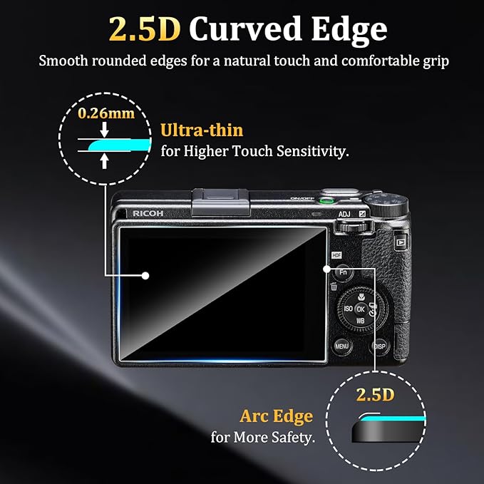 (3 Pack) Camera Screen Protectors Compatible for Ricoh GR IV GRIV GR4 Accessories, 9H High Definition Clear Anti-Scratch Bubble-Free
