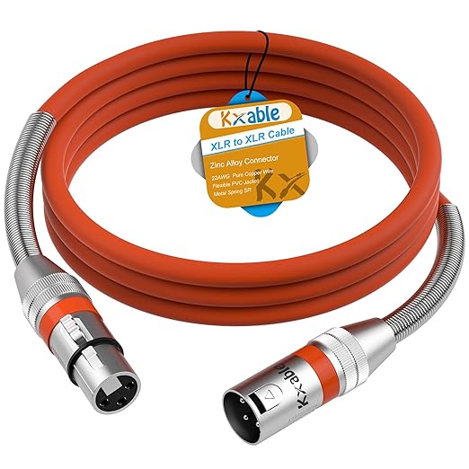 XLR Microphone Cable 1 FT, XLR Male to Female Balanced Mic Cable, 3-Pin Shielded Speaker Cord, Zinc Alloy Connectors, 22AWG Pure Copper, Metal Spring SR, Recording Studio, Podcast, Orange