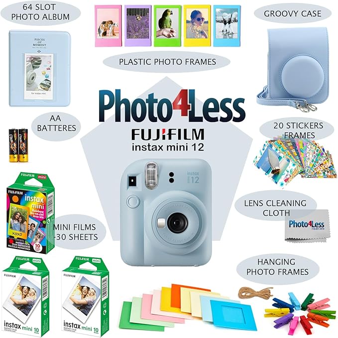 Fujifilm Instax Mini 12 Instant Film Camera Bundle with Accessories (Pastel Blue)