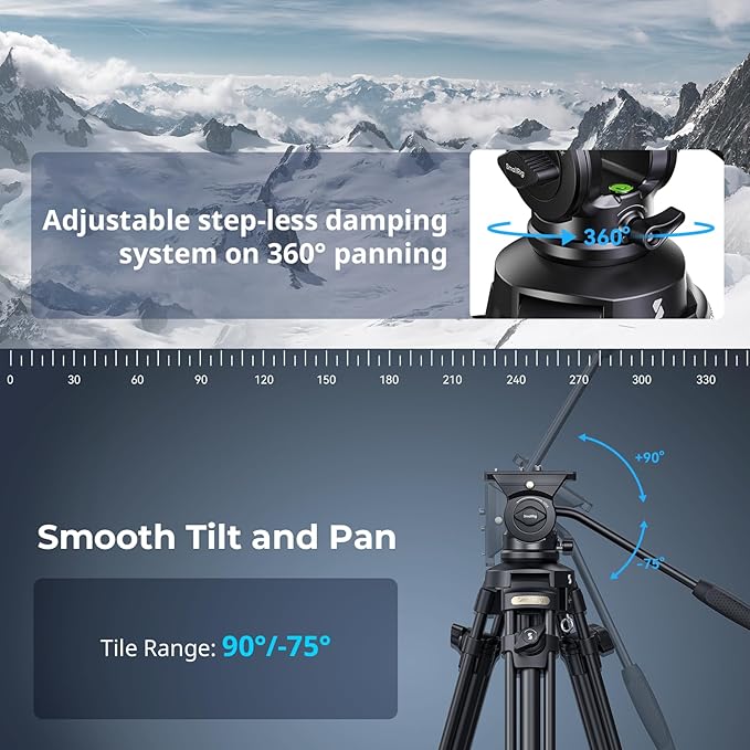 SmallRig AD-50Lite Video Tripod, Heavy Duty Tripod with 360°Fluid Head, 62" Aluminum Alloy Travel Tripods with QR Plate, Lift Rope, Load up to 11lb for DSLR, Camcorder, Camera