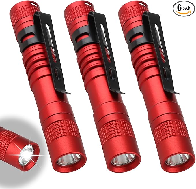 Mini Flashlight, AAA Small Pen Light with Clip, Portable 500lm Pocket Pen Flashlight for Inspection Repair Outdoor Emergency (3 Pack, Red, 3.5")