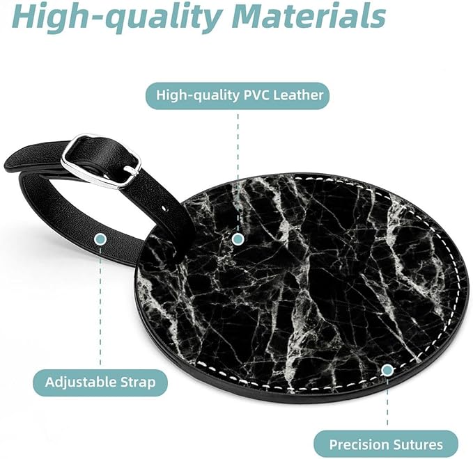 2 Pack Black Marble Bag Tags for Luggage Long Flight Must Haves Travels Gift Airport Essentials