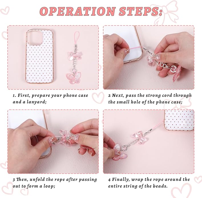 Pink Beaded Phone Wrist Straps, Y2K Phone Case Charms Camera Charm Strap, Lanyard Keychain Wristlet Aesthetic Cellphone Charm