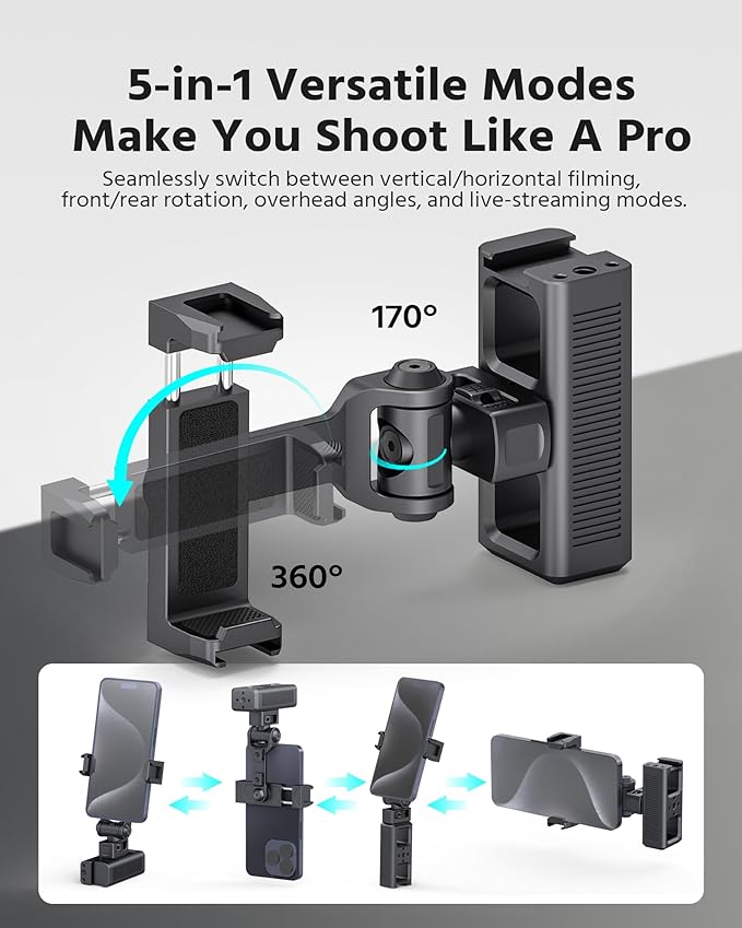 Phone Clip Rig Stabilizer for Smartphone, Lightweight Handheld Vlogging Rig with 360° Rotation, Grip & Cold Shoe Mounts | Compatible with Most Smartphones (for Arri-Standard)