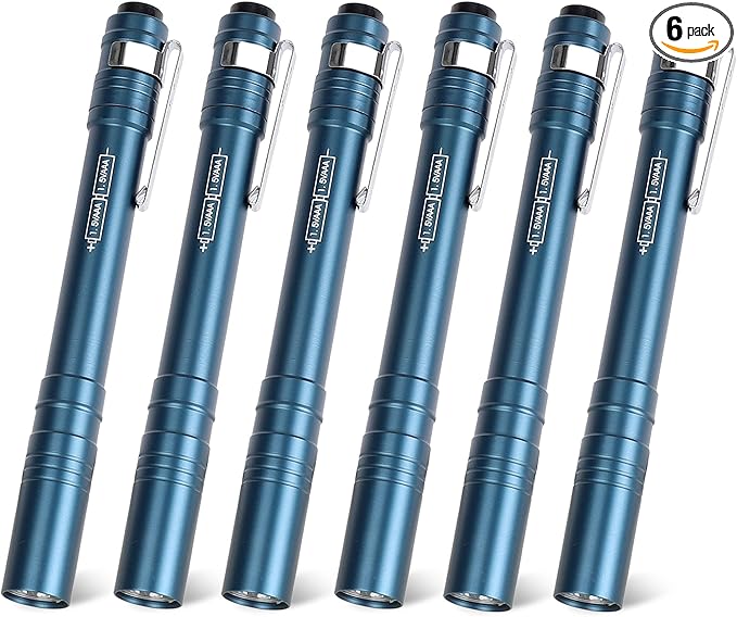 FASTPRO 6-Pack Pen Light, Aluminum LED Penlights with Batteries Included, Pocket Pen Flashlight with Clip for Inspections, Repairs, Camping and Emergencies, Dark Blue
