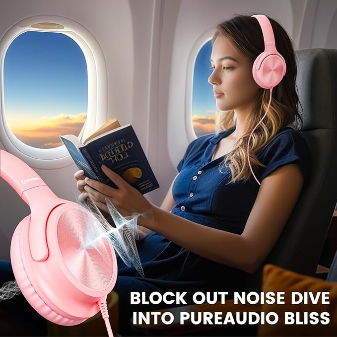 USB C Headphones Wired, Over Ear USB C Wired Headphones with Microphone, Volume Control, HD Stereo Sound, Foldable USB Type C Headphone for Adult/Teens/Laptop/Computer/iPhone 15/16/17, Pink