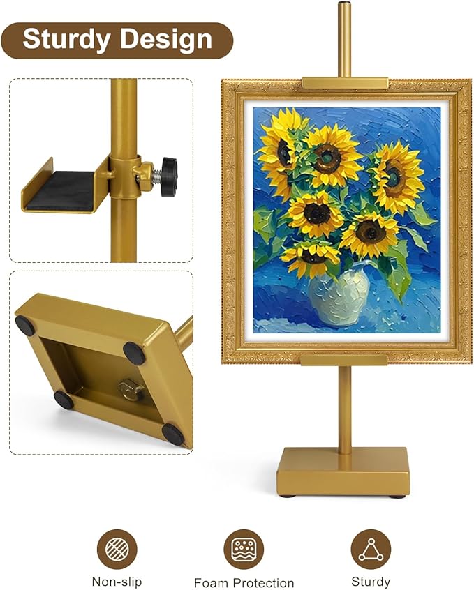 Adjustable Tabletop Easel Stand, Picture Easels for Display Up to 17" H, Gold Metal Picture Frame Holder Stand Table for Art, Photo (1 Pack)