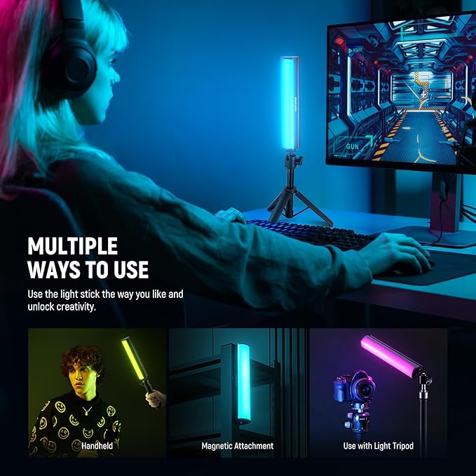 NEEWER RGB Light Wand with Desk Tripod, Magnetic Handheld Photography Video Lighting Stick, 2500K-8500K Dimmable CRI95+ Full Color LED Tube Light Bar, 2550mAh Battery 17 Scenes for Vlog TikTok, TL20C