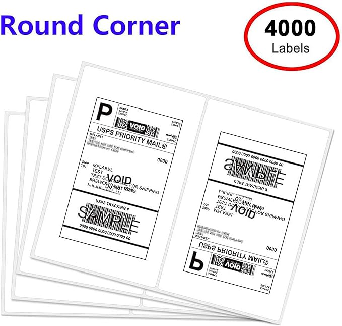 Round Corner Half Sheet Shipping Labels for Laser and Inkjet Printers,8.5" x 5.5" Address Labels Self Adhesive Mailing Labels(2000 Sheets, 4000 Labels)