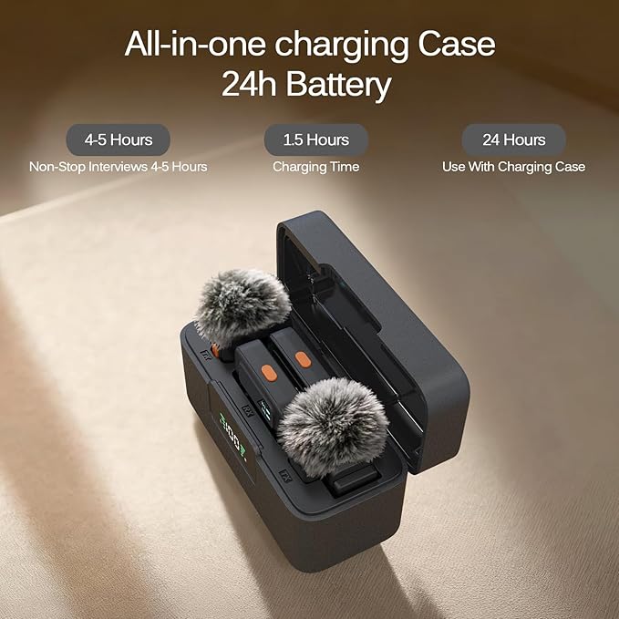 Ai Mini Mic Wireless Lavalier Microphone System (2TX+2RX+Case), Magnetic & Clip-On Microphone for iPhone, Android, Vlogging, Studio-Quality Sound, 48H Battery, Ai Noise Cancelling