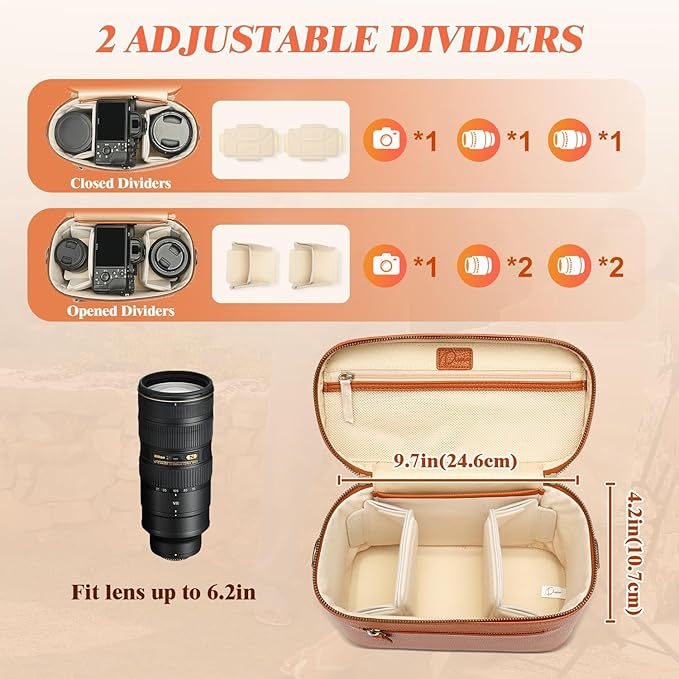 Divvia Camera Sling Bag, Waterproof PU Leather Crossbody Camera Case for Photographers, Small Shoulder Bag Compatible for Canon Nikon Sony (Brown)