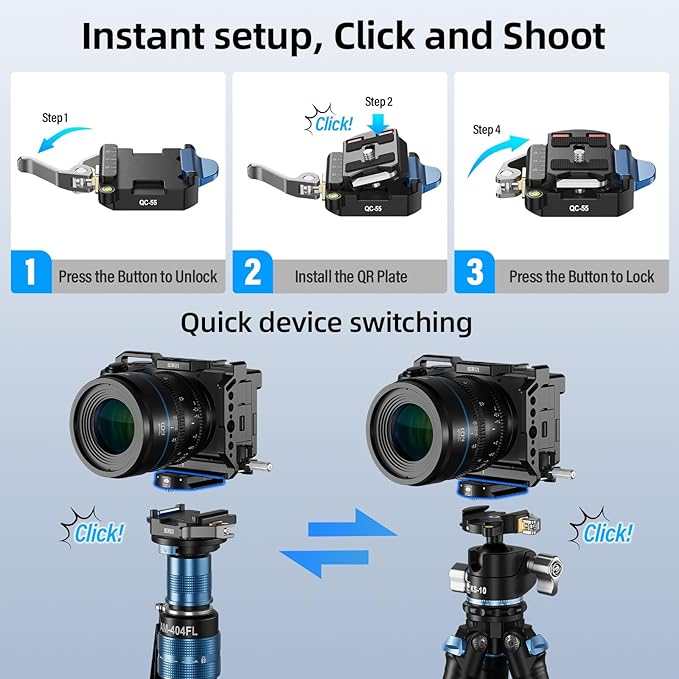 SIRUI 75.8" Monopod with Feet, Professional Aluminum Travel Monopod for Cameras with Quick Release Plate, Max Load 33lbs, Compatible with Sony Canon Nikon DSLR Camera, AM-404FL+QC-55