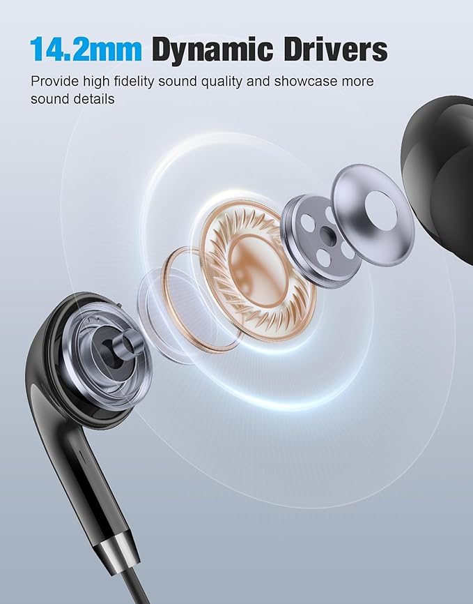USB C Headphones for Samsung S26 Ultra S25, Wired Earbuds USB C, USBC Headphones [Clear Microphone] Noise Cancelling HiFi Bass Ear Buds Pods for iPhone 17 16 15, Android/School/Travel [Black] 2 Pack