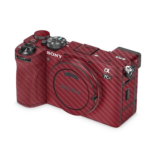 Carbon Fiber Camera Skin Compatible with Sony Alpha 7CR Camera (2023) - Solid Burgundy - Premium 3M Vinyl Protective Wrap Decal Cover - Easy to Apply | Crafted in The USA by MightySkins