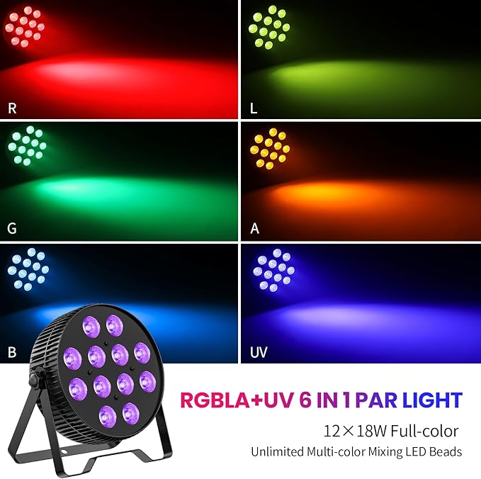 Betopper LED Stage Lights,12X18W DJ Par Light,RGB+Lime+Amber+UV 6-in-1 Wash/Strobe Effect Stage Lighting, DMX512/Sound Activated Uplighting Light for DJ,Parties,Concerts,Bars,1 Pack