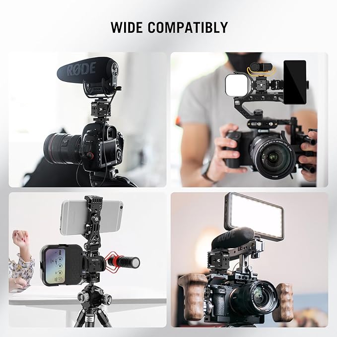 Triple Cold Shoe Mount with 1/4" Thread, Aluminum Camera Hot Shoe Extension Bracket with 3 Port Cold Shoe Mounts for LED Video Light Monitor Microphone Camera Cage (62011)