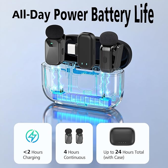 Mini Wireless Lavalier Microphones for iPhone 15/16/17 & Android, 30H Battery Life with Charging Case, Lapel Microphone Wireless for Video Recording Vlogging