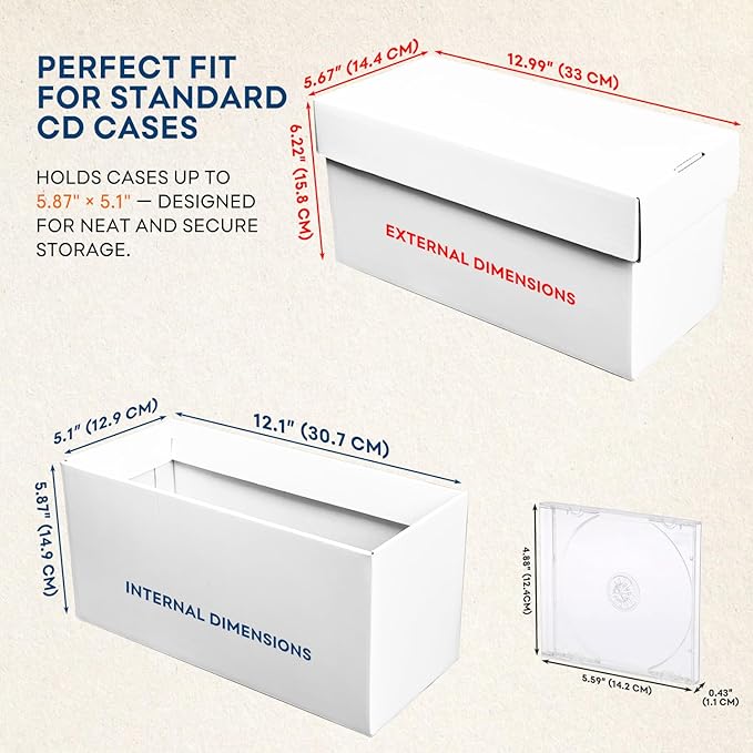 CD Storage Box, CD Case Holder, Cardboard Disc CD Organizer Box with Lids, 2 Packs