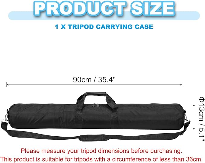 PATIKIL Tripod Carrying Case, 35.4" x 5.1" Heavy Duty Nylon Padded Tripod Bag with Adjustable Shoulder Straps and Handles for Light Stands Umbrellas Tripods Mic Speaker Stand, Black