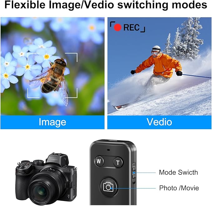 Wireless Camera Remote Control with Bluetooth 5.0 for Canon EOS /R5/R8/R50&Sony ZV-E10/E1&Nikon Z50/Z6/Z30,15m(49ft) Long Range Shooting with Zoom Function,Situable for Group Photos, Vlogging&Travel