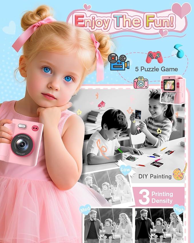 MYSTILUCK Kids Camera Toys for 3 4 5 6 7 8 9 10 Year Old Girls Boys, Christmas Birthday Gift with 1080P HD Digital Camera, 32GB SD Card, Selfie Mode, Fun Filters, Portable Travel Toy - Pink