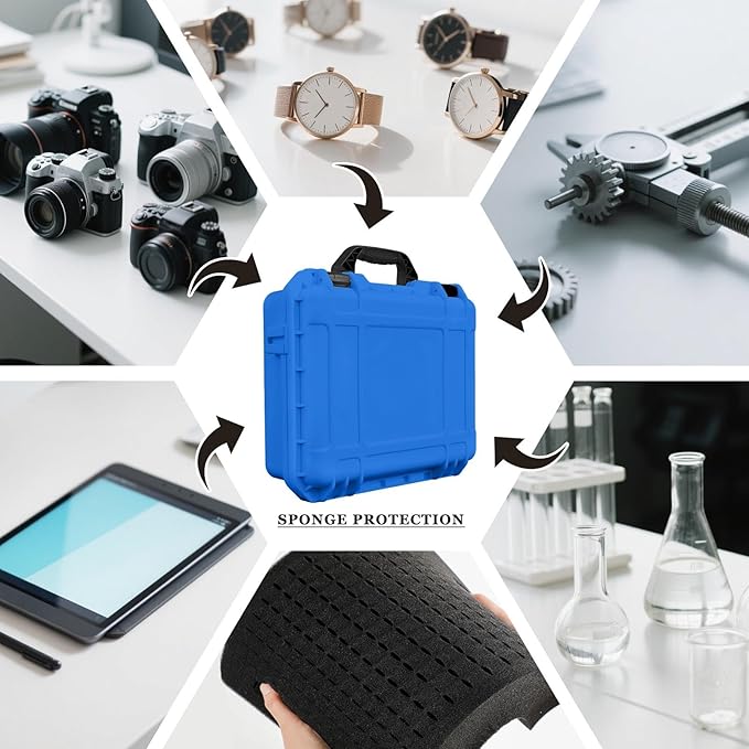 Relaxweex 1 Pcs 11.3 x 8.7 x 4.2 Inch Waterproof Hard Case with DIY Customizable Foam Insert Portable Protective Case with Knife for Camera Drones Equipments Tools Test Instruments (Blue)