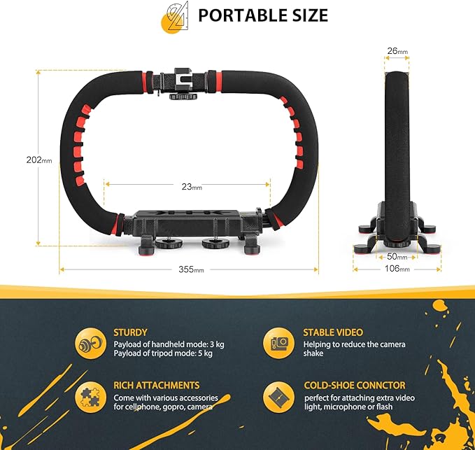 Camera Smartphone Stabilizer, Handheld Video Grip Rig, Fits for All Camera, Camcorder, DSLR and for All iPhone and Android Smartphones