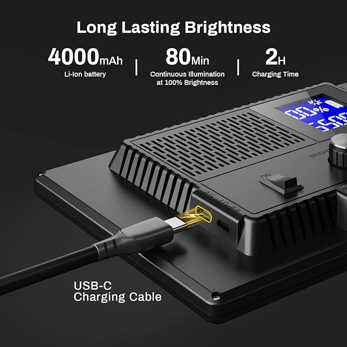 RALENO LED Video Light Panel, Camera Light for Video Conference Recording with 4000mAh Battery Type-C USB Ports, CRI>95 2500K-6500K Photo Lights for Outdoor Photography Live Streaming Zoom Call