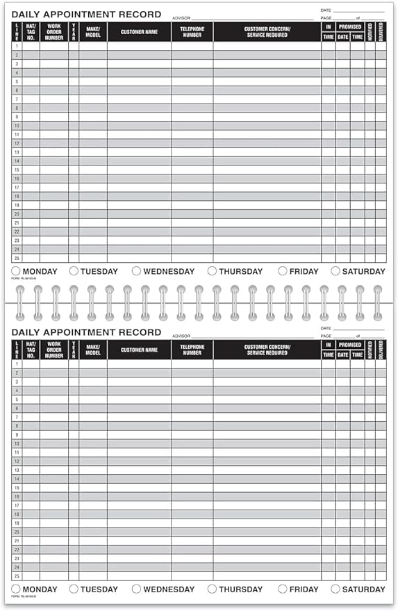 MICRO TEC Daily Appointment Record Log Books – 8.5" × 11" Spiral Bound Planner – Durable 90# Paper Notebook for Auto Repair Shops, Service Advisors & Daily Tracking - 100 Pages/Book (Book of 5)