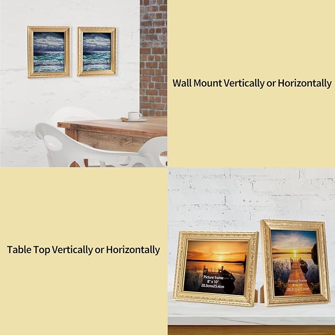 Edenseelake 8x10 Picture Frames Set of 2, Vintage Gold Photo Frame 8 by 10 for Tabletop or Wall Display