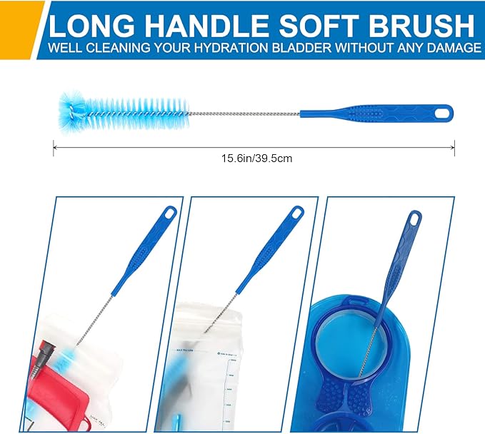 TAGVO Hydration Bladder Cleaning Kit, 6 in 1 Water Bladder Cleaner Set - 3 Brushes, Collapsible Hanger, 12 Cleaning Tablets & Carry Pouch, Water Reservoir Backpack Cleaning Tools