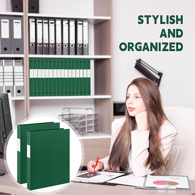 Henoyso 16 Pcs 3 Ring Binder 1/2'' Round Fits Letter Size 8.5'' x 11'' Paper Plastic Flexible Binder Holds 140 Sheets with 1 Pockets Versatile Organizer for Home Office School (Dark Green)