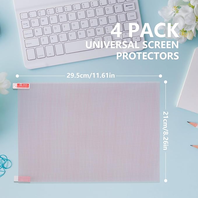 4-Pack Cut to Fit Screen Protector [295mm×210mm] Universal Plastic Trimmable Screen Protector Sheets, Anti-scratch Cuttable PET Protective Film for Phone, GPS, Smart Watch, Tablet, Camera